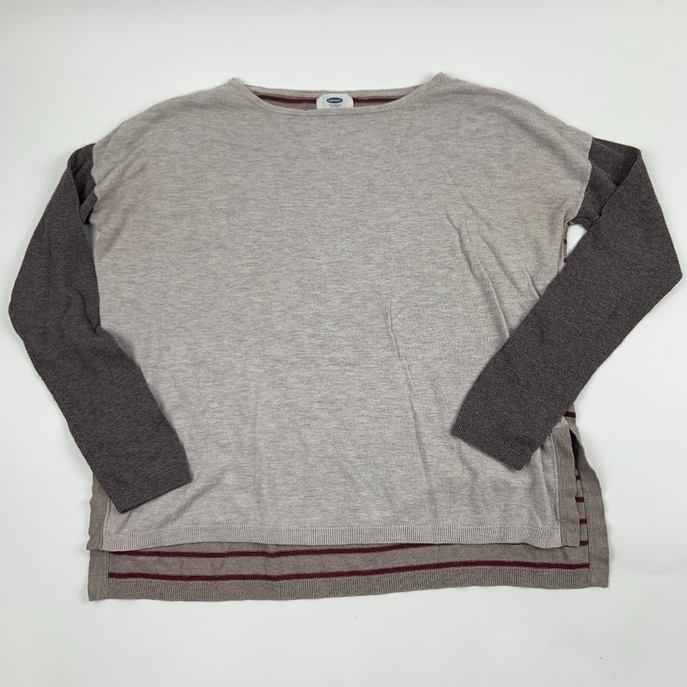 Old Navy Sweater Womens Medium Round Neck Long Sleeves Brown Red Stripes